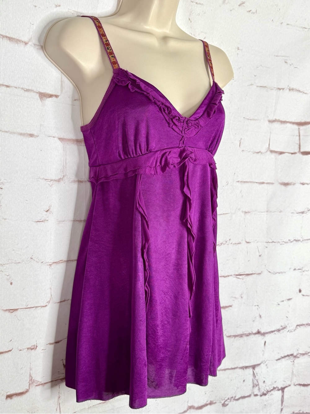 VINTAGE FREE PEOPLE Y2K Purple V-Neck Adjustable Strap S/P Babydoll Camisole - Picture 14 of 14